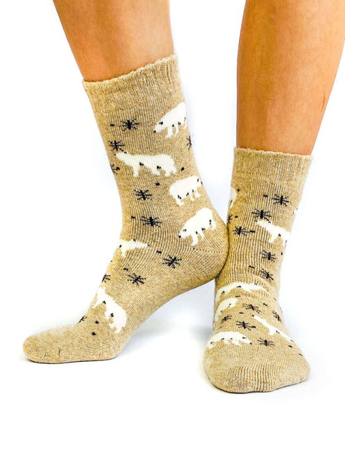Veselé dámské ponožky lední medvídek krémové