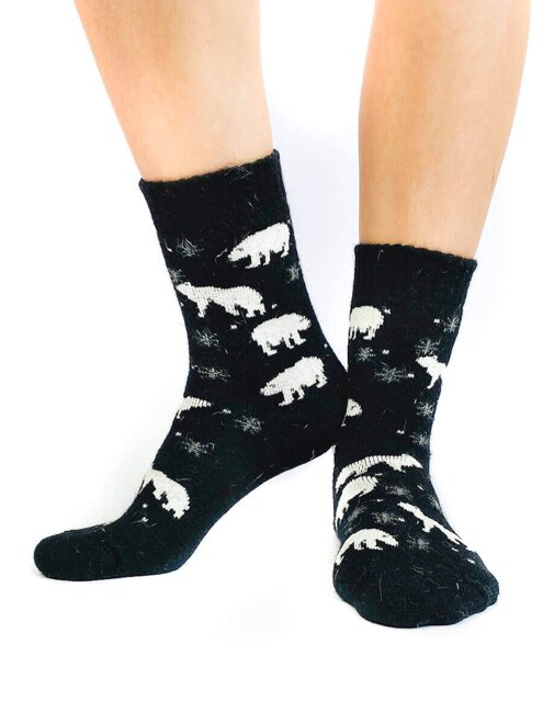 Veselé dámské ponožky lední medvídek černé