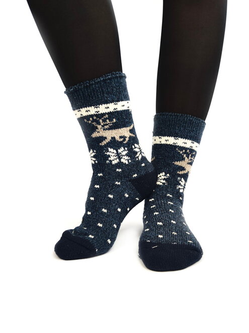 Vánoční dámské ponožky sobík tmavě modré