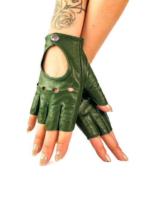 Kožené jezdecké rukavice v zelené barvě
