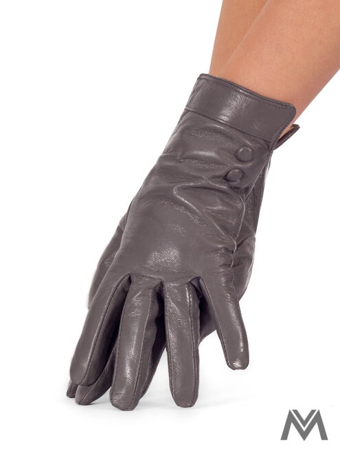 Dámské kožené rukavice šedé s knoflíky