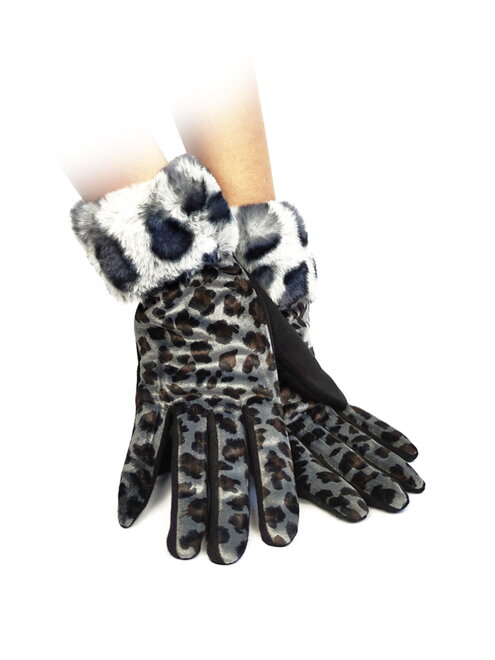 Dámské kožené rukavice s leopardím vzorem šedé