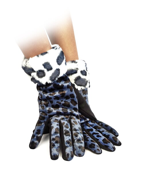 Dámské kožené rukavice s leopardím vzorem modré