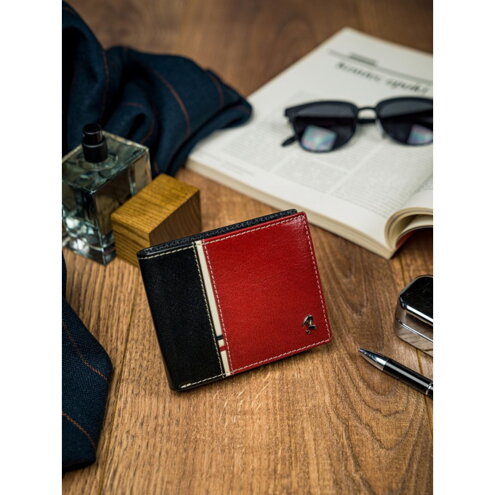 Pánská kožená peněženka 323-RBA-D/7016 černo-červená