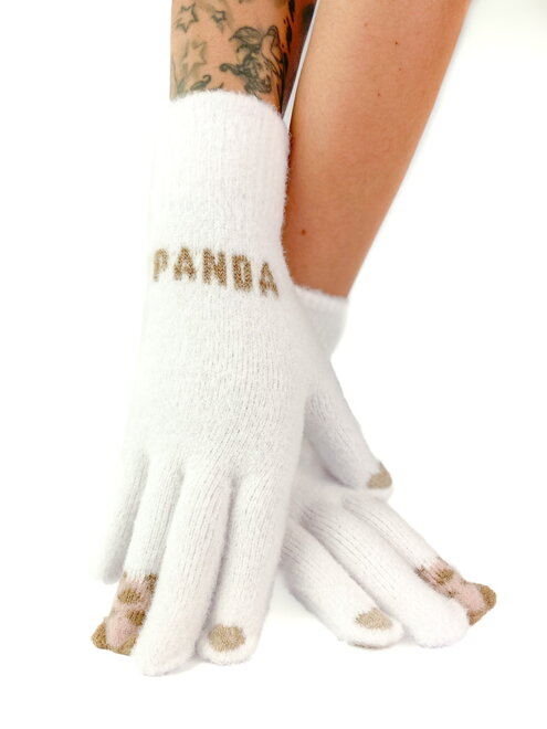 Bílé pletené rukavice s pandou