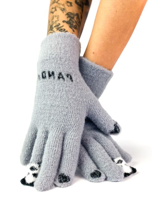 Veselé rukavice v šedé barvě s pandou