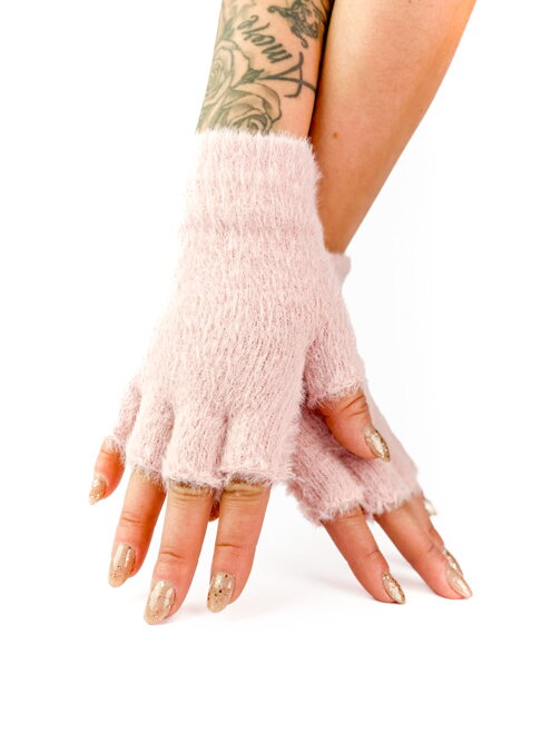 Pletené bezprstové rukavice v růžové barvě