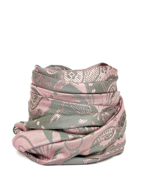 Šátek z pašmínu a se vzorem růžovo-stříbrný