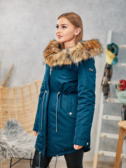 Dámská parka Ramonezka s kožešinou - modrá