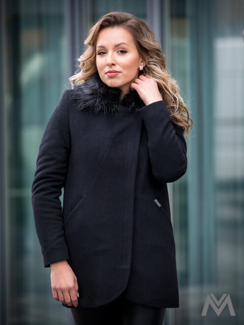 Luxusní dámský kabát s kožušinkou DEYSI - černý