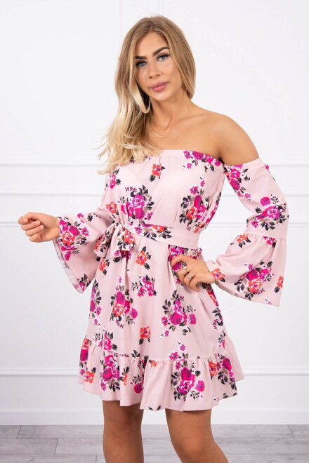 Dámské letní šaty s květinami KS pudrově růžové