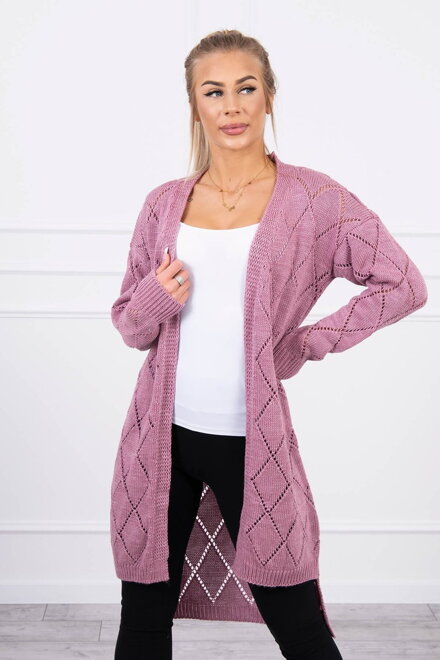 Dlouhý pletený svetr cardigan tmavě - růžový 2020-4