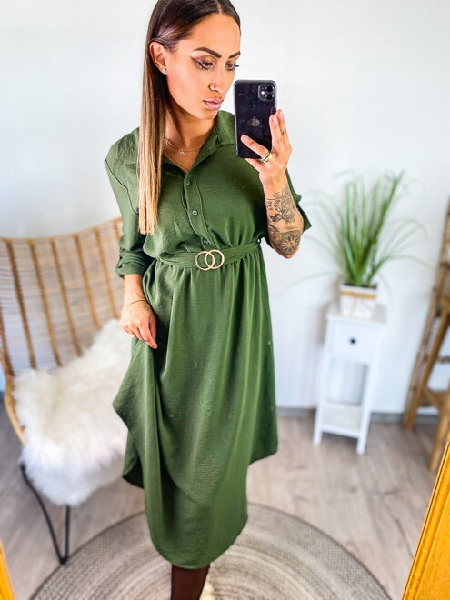 Dámské midi šaty s páskem zelené