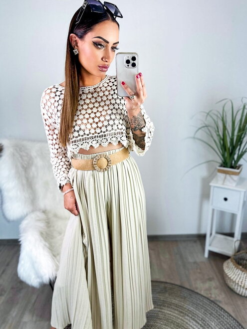 Stylové plisované kalhoty CREAMY 