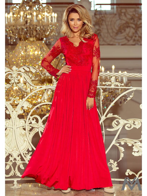 Dlouhé dámské šaty s krajkou 213-3 červené