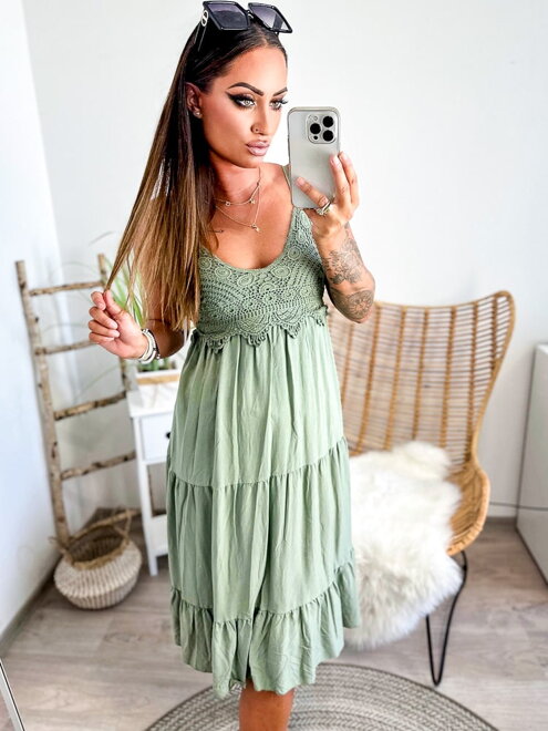 Trendy dámské khaki madeirové šaty 