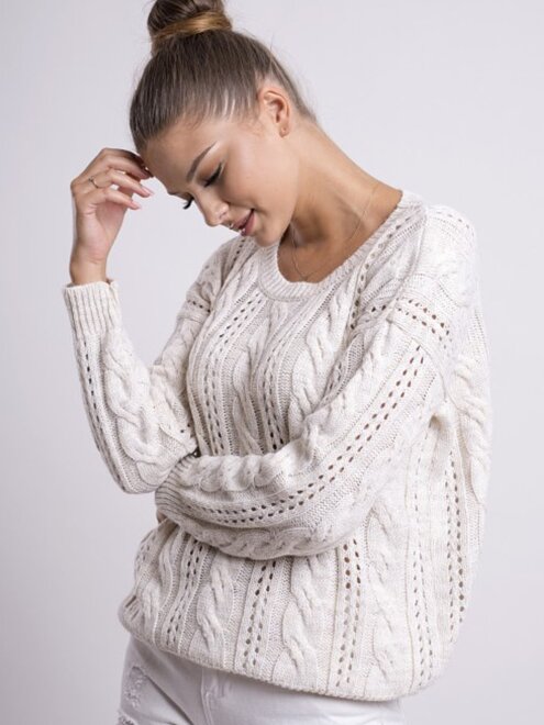 Dámský pulovr s pleteným vzorem LOGAN cream