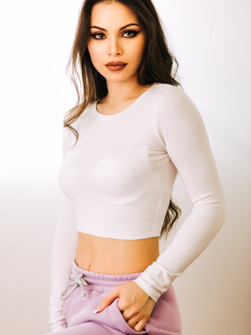 Bavlněný CROP TOP VSB AMI - bílý/černý