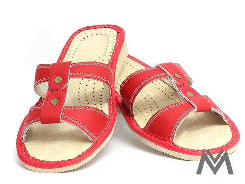 Dámské kožené papuče model 5 červená přezka