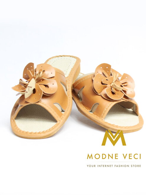 Dámské kožené papuče -model 58 hnědý květ