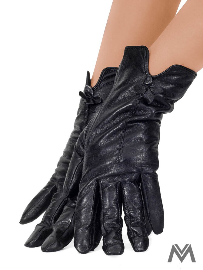 Dámské kožní rukavice černé s mašličkou