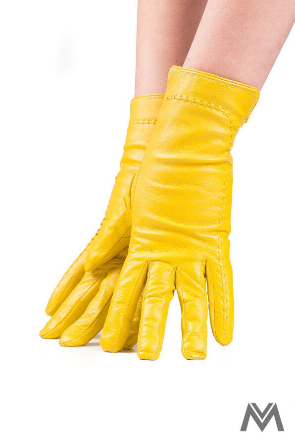 Dámské kožené rukavice - žluté