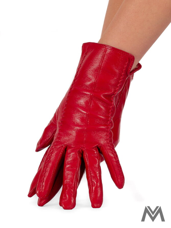 Dámské kožené rukavice červené prošívané