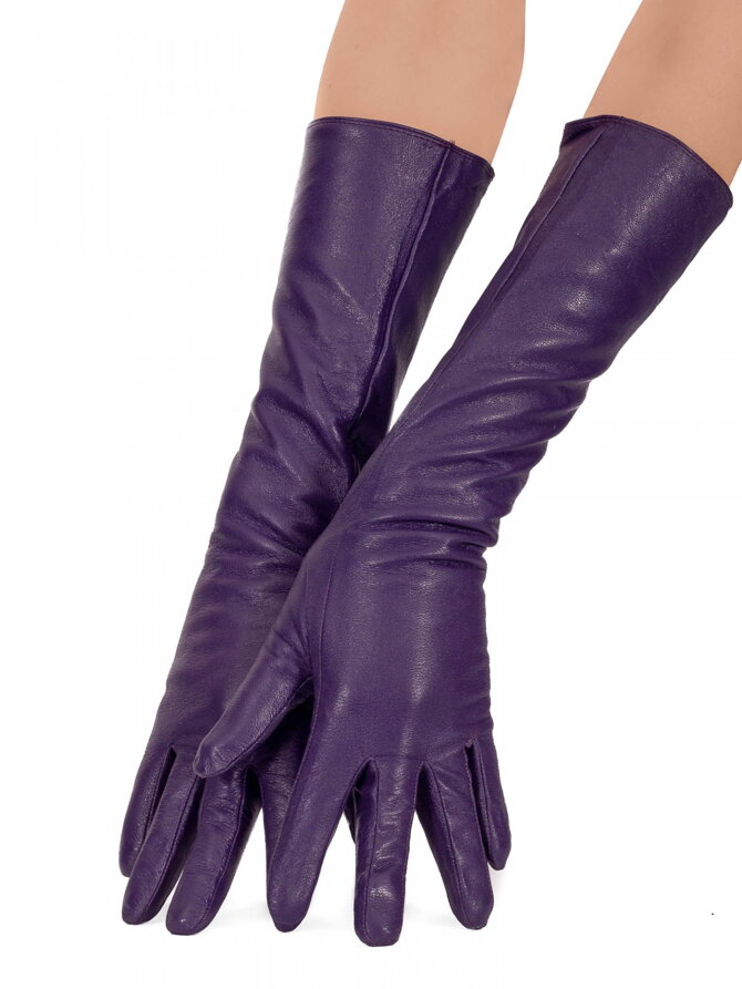 Dámské kožené rukavice dlouhé 40 cm - fialové