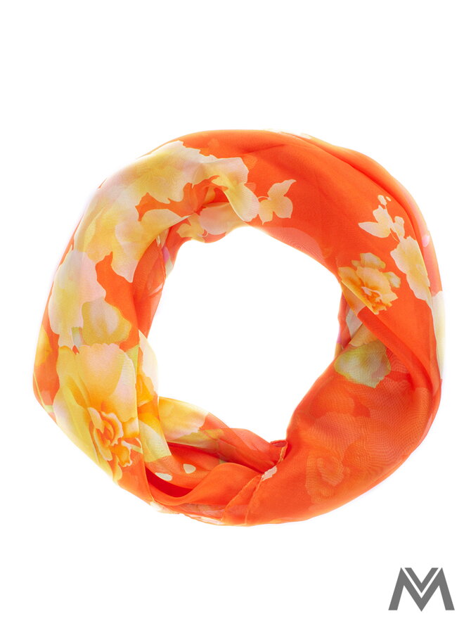 Hedvábný šátek H40 oranžová s květinovým vzorem