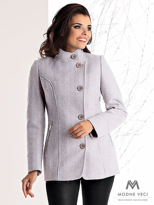 Luxusní krátký kabát Oksana - šedý melír