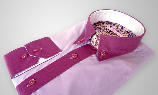 Dámská košile fialová s kvítečky - SLIM FIT STŘIH