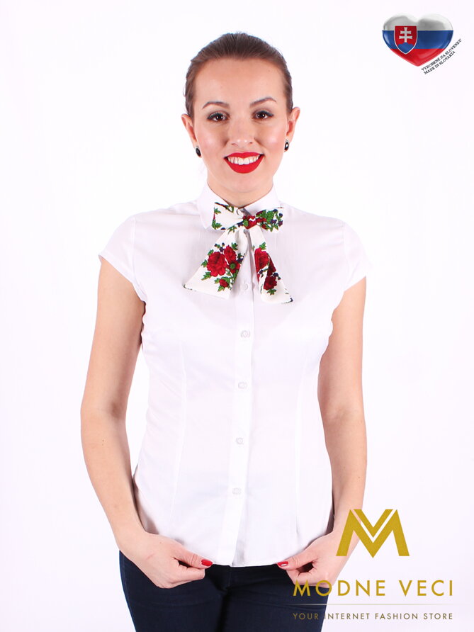 Bílá dámská košile s mašlí Slim Fit VS-DK1722 - folklorní mašle