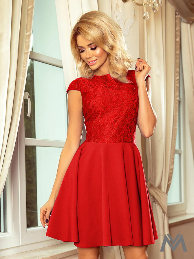 Krásné dámské šaty 157-8 červené s krajkou
