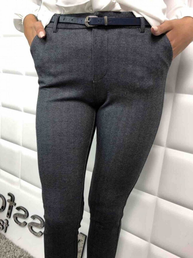  Dámské elegantní kalhoty v tmavě šedé barvě