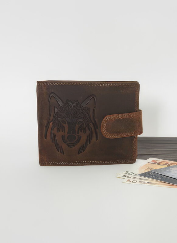 Pánská kožená peněženka vzor vlk