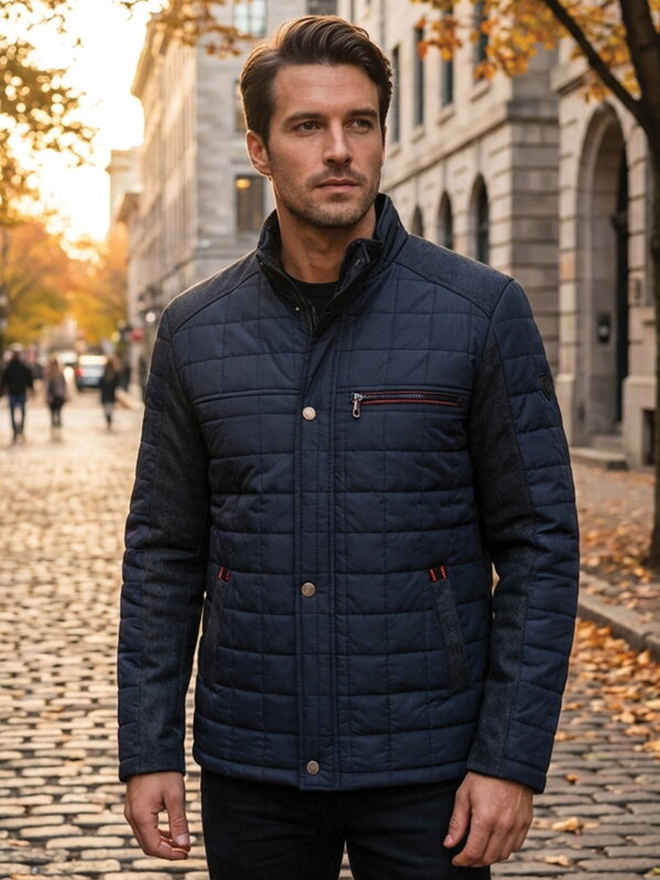 Pánská prošívaná bunda tmavě modrá