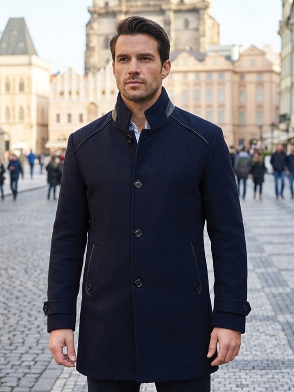 Luxusní pánský kabát tmavě modrý