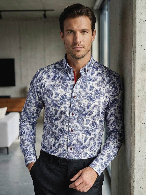 Pánská košile 3313/V12 bílá s modrým vzorem