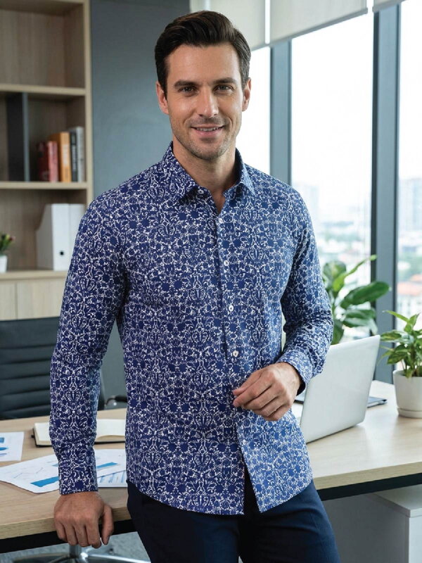 Pánská košile 24-021 se zajímavým modrým vzorem