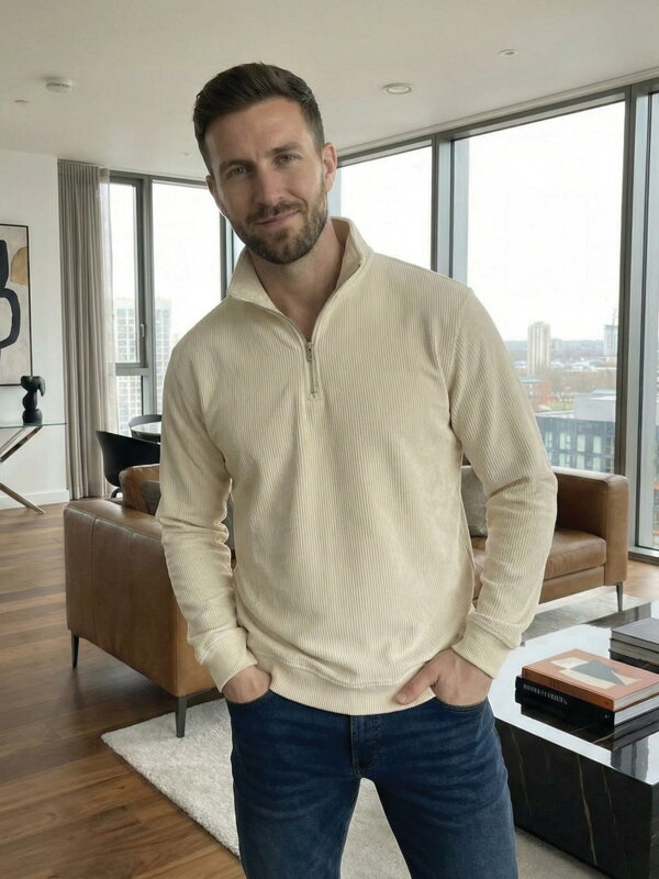 Pánský krémový svetr se zipem