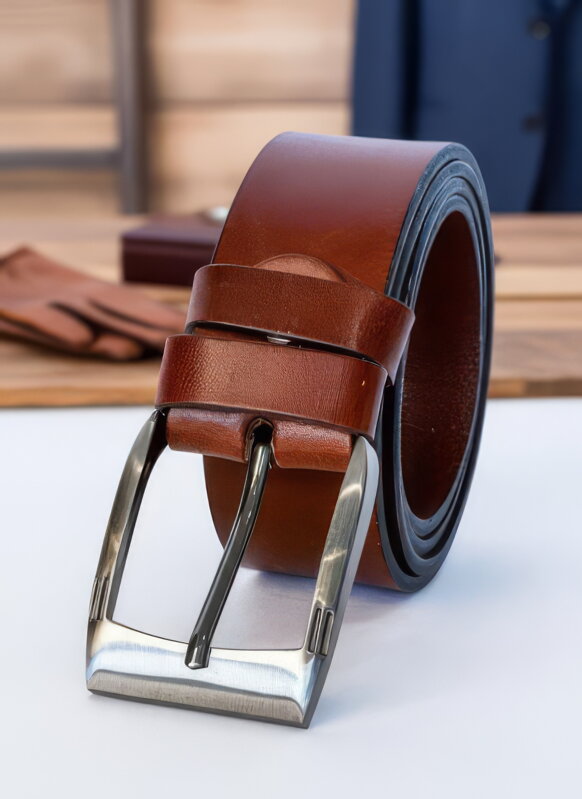 Kožený pánský pásek v hnědé barvě