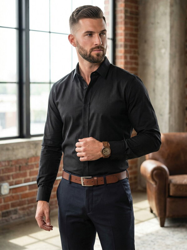 Luxusní pánská černá košile VS-PK1708