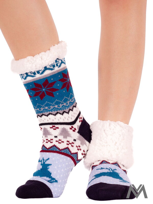 Dámské termo ponožky modro-bílé vzorované