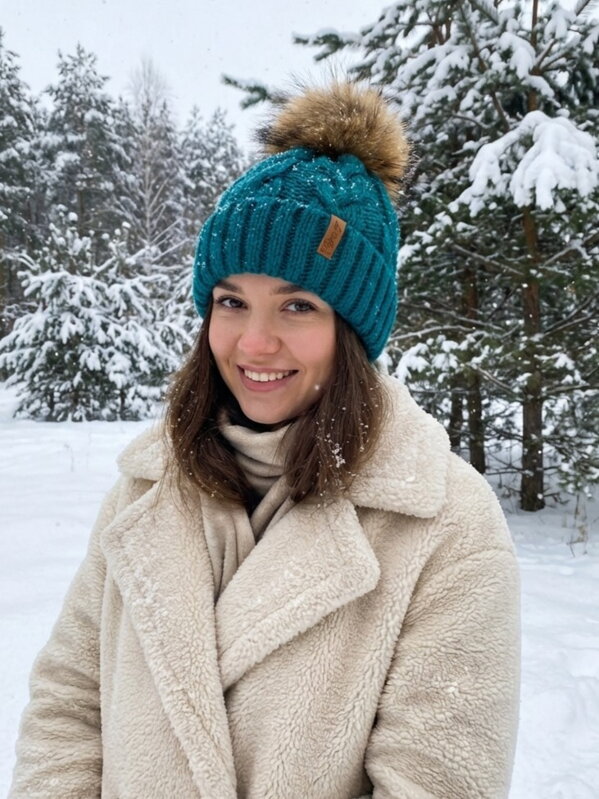 Dámská čepice s bambulí Octawia petrolejová