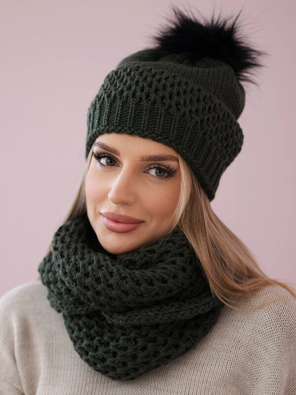 Teplý set šála + čepice PLK4 khaki zelená Teplý set šála + čepice PLK4 khaki zelená