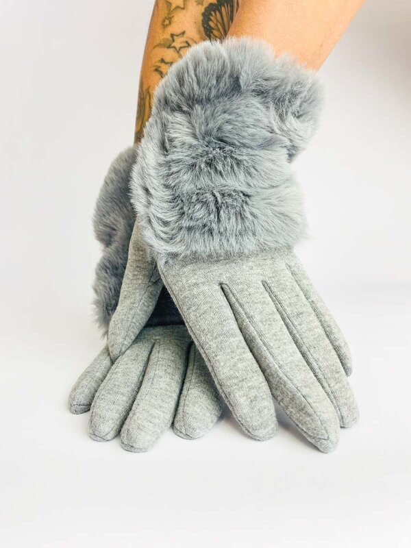 Dámské rukavice s kožešinou světle šedé