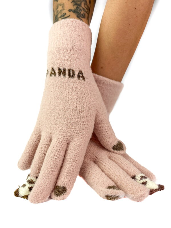 Dámské pletené růžové rukavice PANDA Dámské pletené růžové rukavice PANDA
