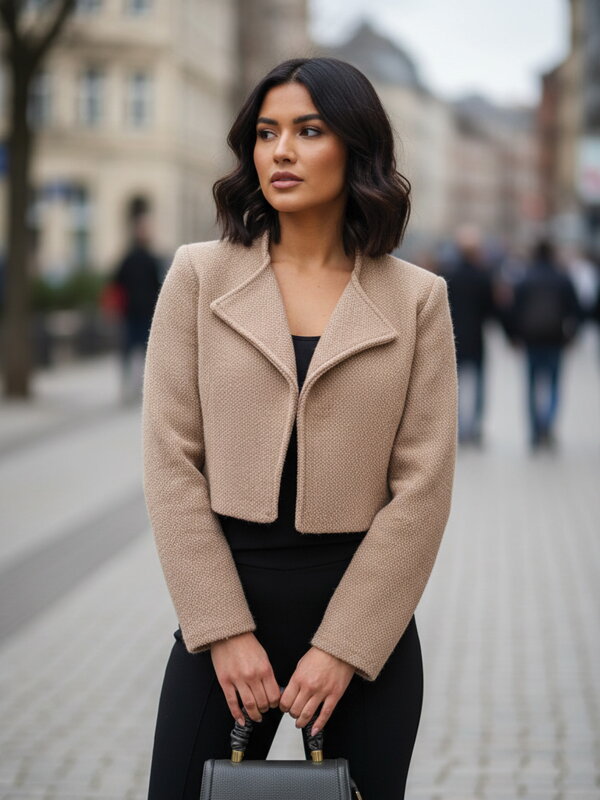 Dámský hnědý croptop kabát 