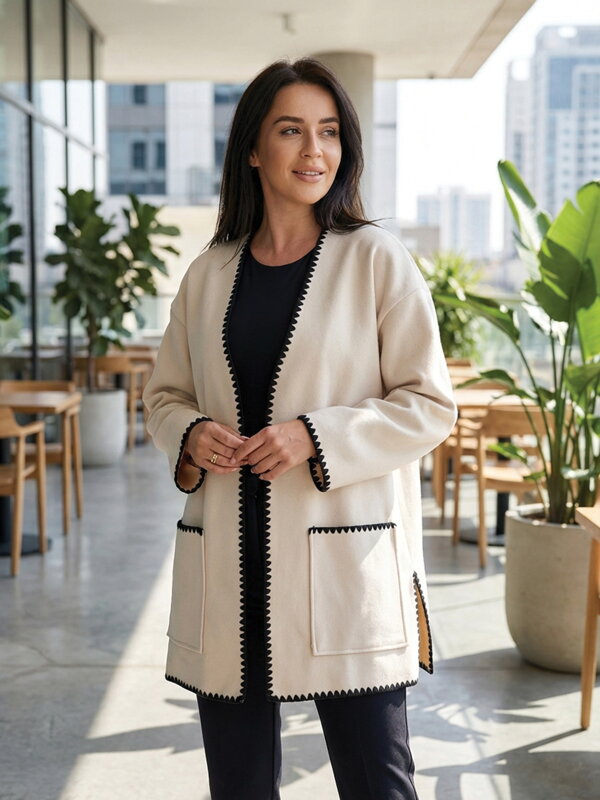 Kabát s ozdobným lemem 86562 světle-béžová