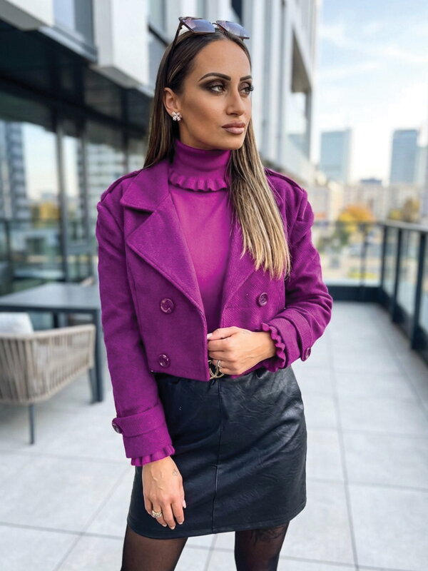 Švestkový přechodný kabát do pasu